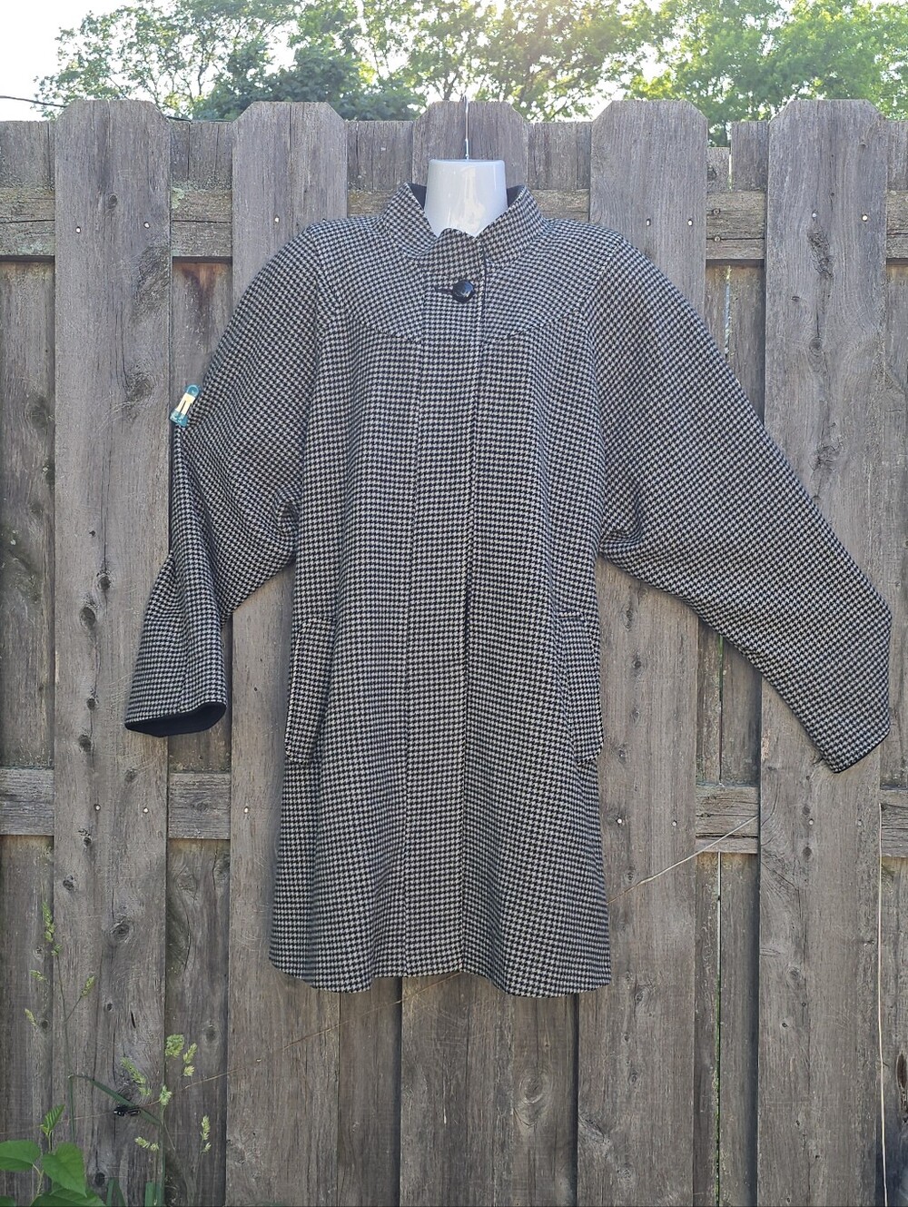 Vintage 1960s A. Sachs Perlette Black & White Houndstooth Wool Coat | XL